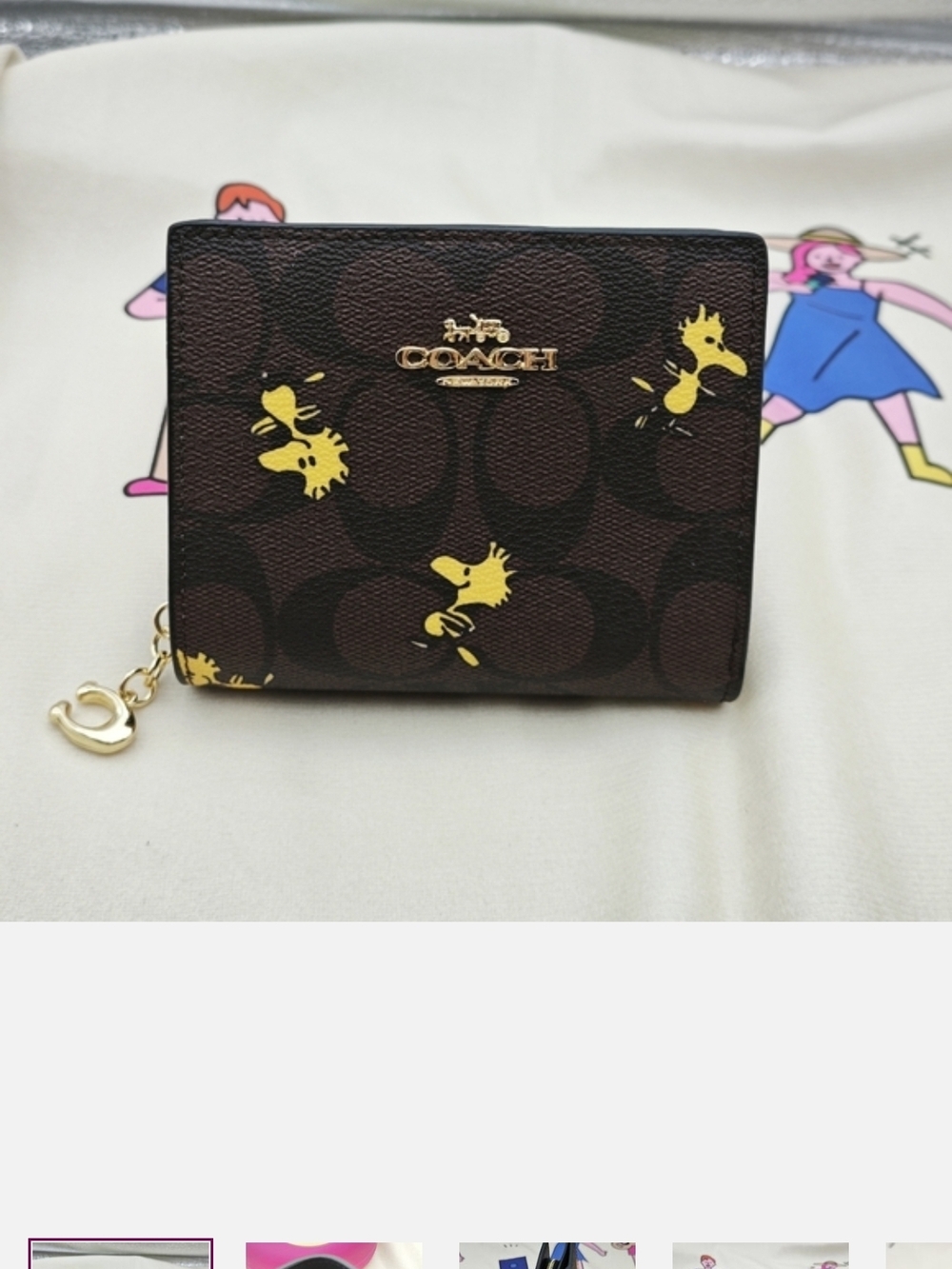 COACH Brown Signature Canvas Wallet with Yellow Accent